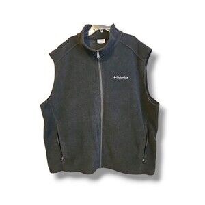 Columbia Vest Men 2XL Gray Fleece Full Zip Pockets Embroidered Hiking